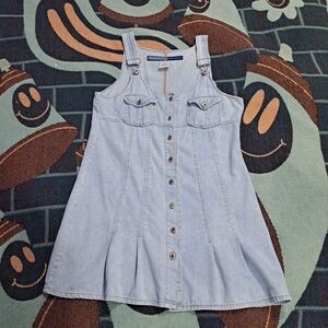 🌈90's VINTAGE LUGHT WASH DENIM OVERALL MINI DRESS-7